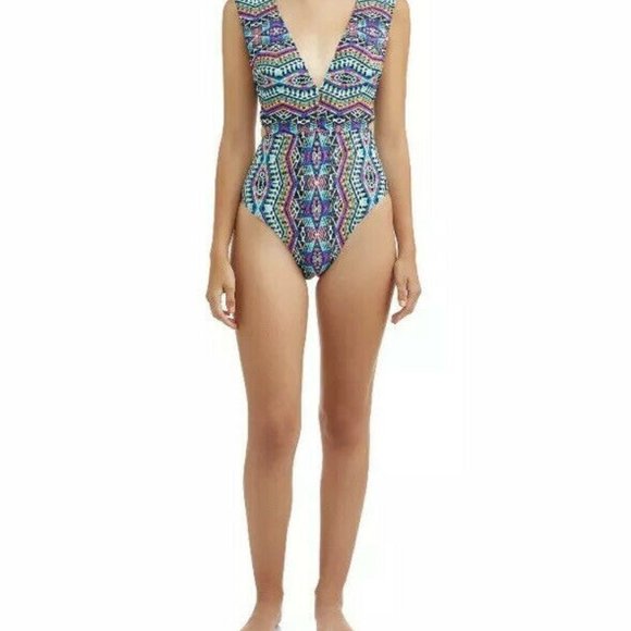 Junior’s Plunge Printed One Piece Swimsuit By No Boundaries Size XL NEW - Picture 3 of 10